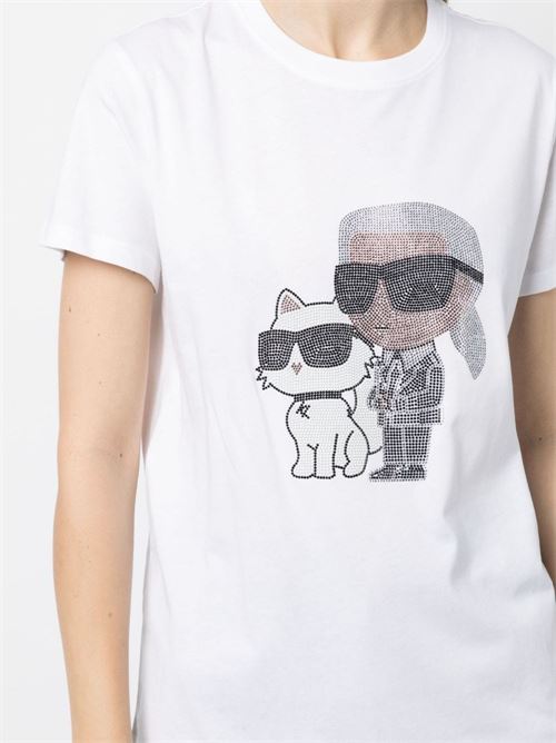 T-shirt donna manica corta con strass Karl Lagerfeld | 230W1772100